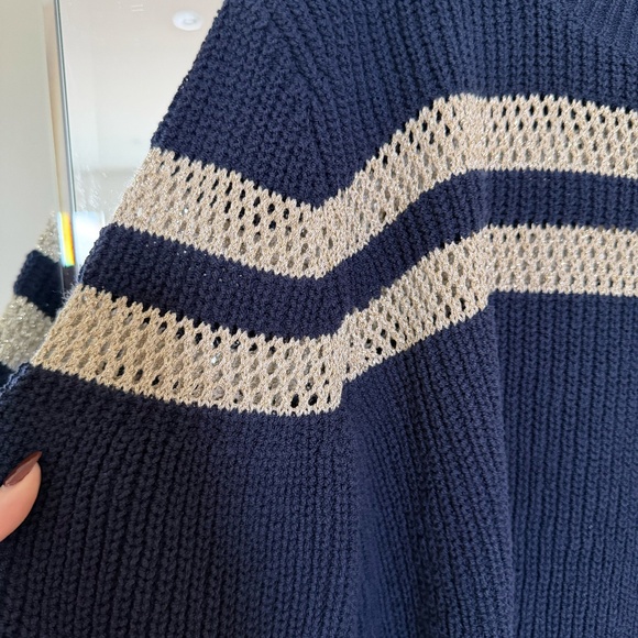 Veronica Beard Georgiana Crewneck Sweater - Navy & Cream Stripe, size M - Picture 5 of 6
